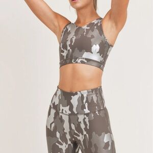 Mono B Camo Camouflage Green Silver Foil Sports Bra and Leggings Set Small